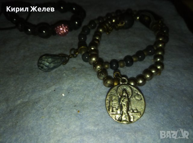 2 АРТ ГРИВНИ от ХЕМАТИТ и БРОНЗ с КРИСТАЛИ и СРЕБРИСТА ИКОНКА РЪЧНАХ ИЗРАБОТКА 56831, снимка 9 - Гривни - 42026441