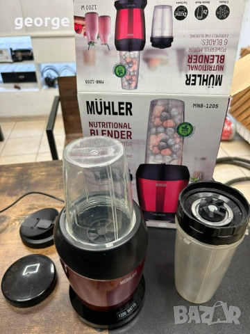 Нутри блендер Muhler MNB1205 1200W 6 ножа 1000мл и 800мл купа - червен, снимка 5 - Други - 53510845