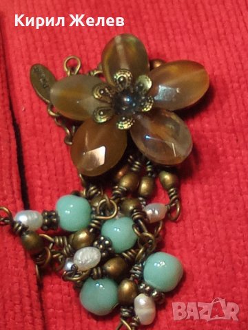 КРАСИВО ФЛОРАЛНО МАРКОВО ВИНТИДЖ АРТ БРОНЗОВО КОЛИЕ ОГЪРЛИЦА с ШЛИФОВАНИ КАМЪНИ 30159, снимка 18 - Колиета, медальони, синджири - 37851568