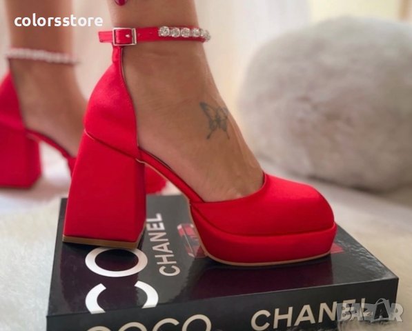 Сандали на ток - червен сатен - VSN3 - ток 10см