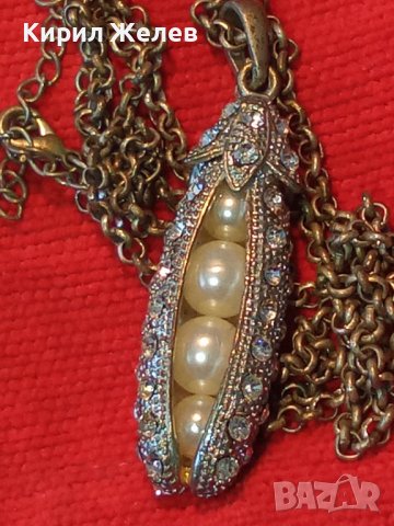 СРЕБРИСТО ОРИГИНАЛНО АРТ КОЛИЕ МЕДАЛЬОН с ВГРАДЕНИ ПЕРЛИЧКИ и КРИСТАЛИ 16565, снимка 3 - Колиета, медальони, синджири - 30711712