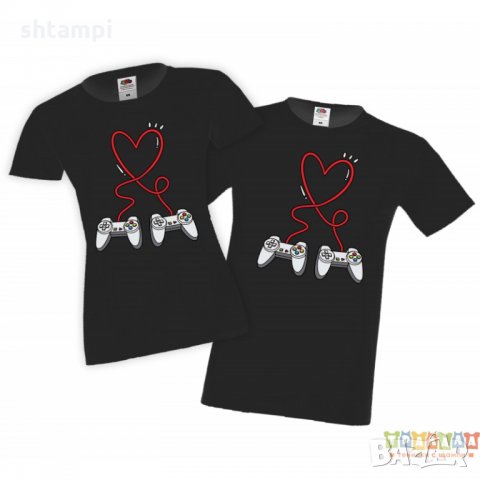 Tениски за влюбени Свети Валентин Gamercontroler Heart Valentines day, снимка 4 - Тениски - 35718325