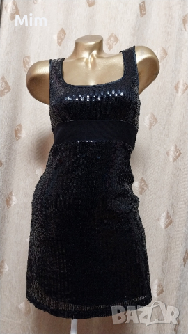 S Черна рокля с черни пайети , снимка 7 - Рокли - 44628986