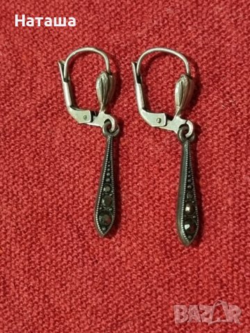 Vintage антични сребърни обеци с маркизити , снимка 3 - Антикварни и старинни предмети - 41937558