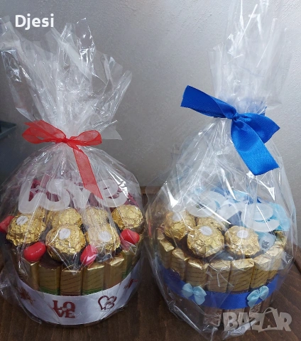 Подарък с бонбони и светещ надпис "Love"