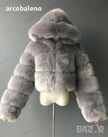 Късо дамско палто от изкуствен косъм с качулка и дълъг ръкав, 6цвята , снимка 6 - Якета - 47558790