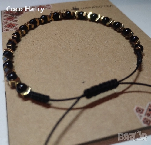 Гривна с хематит и черен оникс,ръчно изработена , снимка 5 - Ръчно изработени сувенири - 53776511