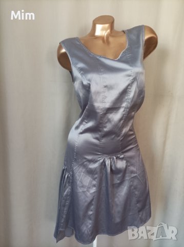 М Сатенена оловно сива рокля , снимка 3 - Рокли - 41096315