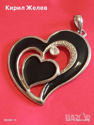 МОДНА КРАСИВА с КРИСТАЛИ ВИСУЛКА СЪРЦЕ ❤️ ЧЕРЕН ЕМАЙЛ 28379
