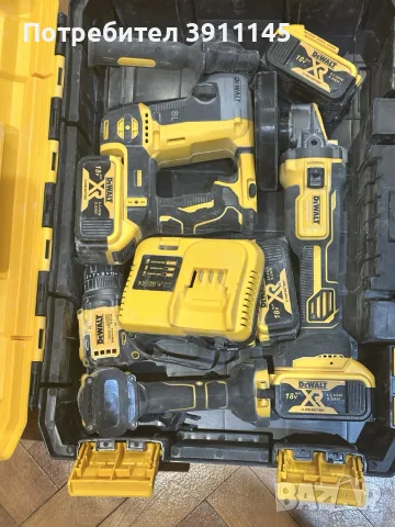 DeWalt акумулаторен комплект от 4 части, перфоратор, ударен гайковерт, ъглошлайф и винтоверт