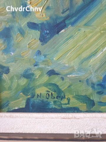 68х59см/голяма стара картина масло върху фазер/импресионизъм/пейзаж/река-лодка/дървена рамка, снимка 8 - Картини - 51218520