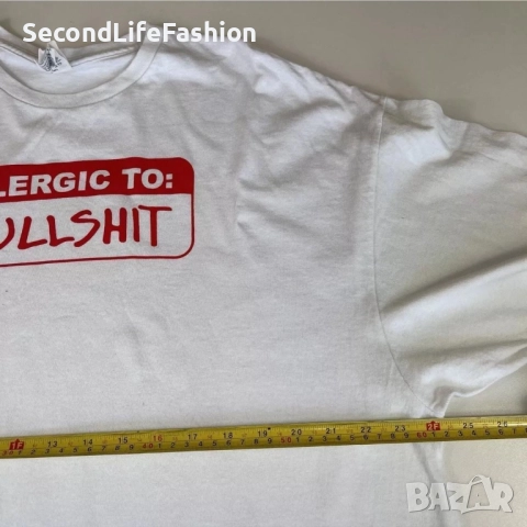 Винтидж мъжка тениска Delta Pro Allergic to bullshit бяла, размер 2XL, снимка 4 - Тениски - 52816433