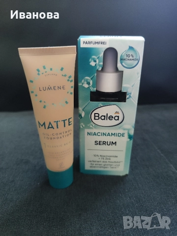 Нов серум Balea с ниацинамид и матиращ фон дьо тен Lumene