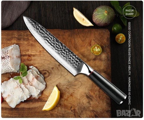 Професионален Нож от Дамаска стомана., снимка 2 - Прибори за хранене, готвене и сервиране - 19186192