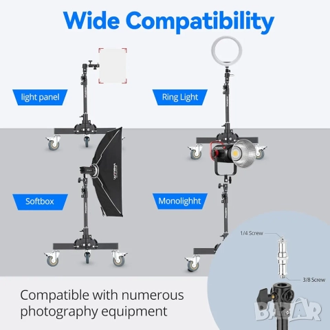 Професионален стоманен статив за студийно осветление - AMBITFUL, снимка 11 - Чанти, стативи, аксесоари - 52437219