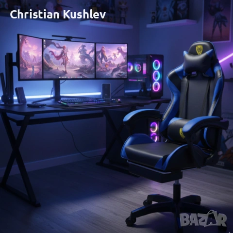 copy of Геймърски стол с регулируема височина, лумбална възглавница и метална основа, снимка 4 - Столове - 53275382