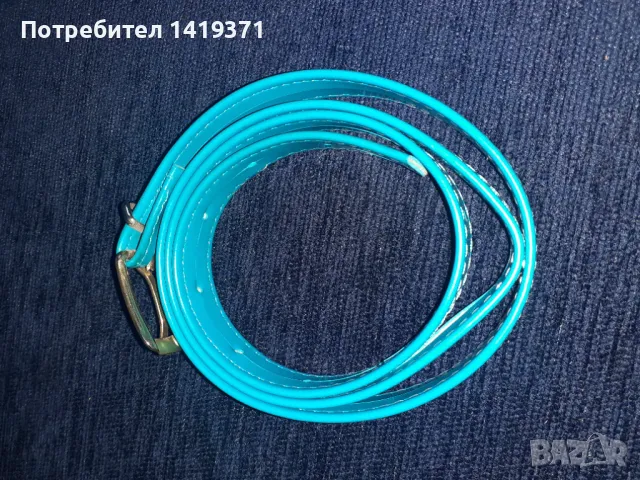 Красив син кожен дамски колан с дължина 97.5 см, снимка 2 - Колани - 48109680