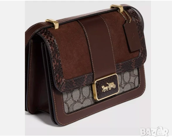 Луксозна Чанта за рамо COACH  Alie от жакард с детайл от змийска кожа , снимка 4 - Чанти - 50509498