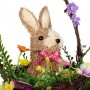 Великденскa декорация, Заек в кошница/ гнездо с цветя, 33 см, Многоцветен