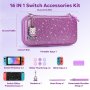 Комплект аксесоари 16 в 1 за Switch innoAura с лъскав преносим калъф (лилаво с пайети), снимка 6