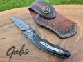 Сгъваем нож дамаска стомана с кожена кания SD17, снимка 8