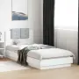 vidaXL Рамка за легло с табла и LED осветление, бяла, 90x200 см, снимка 2