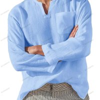 Мъжка ежедневна риза с V-образно деколте и дълъг ръкав, 7цвята - 023, снимка 6 - Ризи - 39731656