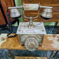 Страхотен антикварен немски телефон от оникс с метални орнаменти , снимка 4 - Антикварни и старинни предмети - 44507067