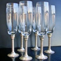 Сервиз чаши за шампанско кристал сребро Бохемия, снимка 1 - Други ценни предмети - 35814695