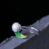 Дамски пръстен с перла и листо, снимка 4 - Пръстени - 41865176