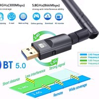 USB WiFi и Bluetooth 5.0 адаптер, 1200Mbps Dual Band 2.4/5Ghz външен безжичен мрежов приемник, Drive, снимка 4 - Мрежови адаптери - 40251693
