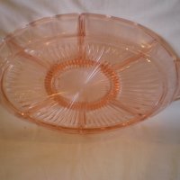 Арт Деко Стъклена чиния за ордъовар розов  цвят, снимка 4 - Други ценни предмети - 41335137