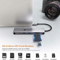 NOVOO 6 в 1 алуминиев USB-C хъб, PD 100 W, HDMI 4K , 2хUSB 3.0, Четец на SD, снимка 3 - Други - 34792507