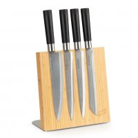 Луксозна магнитна бамбукова Стойка за ножове Klarstein, наклонена, за 4-6 ножа, неръждаема стомана, снимка 1 - Аксесоари за кухня - 40125304
