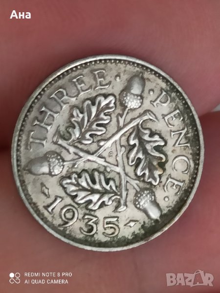 3 пенса 1935 г сребро Великобритания , снимка 1