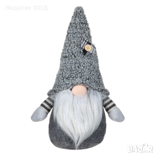 Коледна фигура, Гном  с копче на шапката, 30 см, Сив, снимка 1