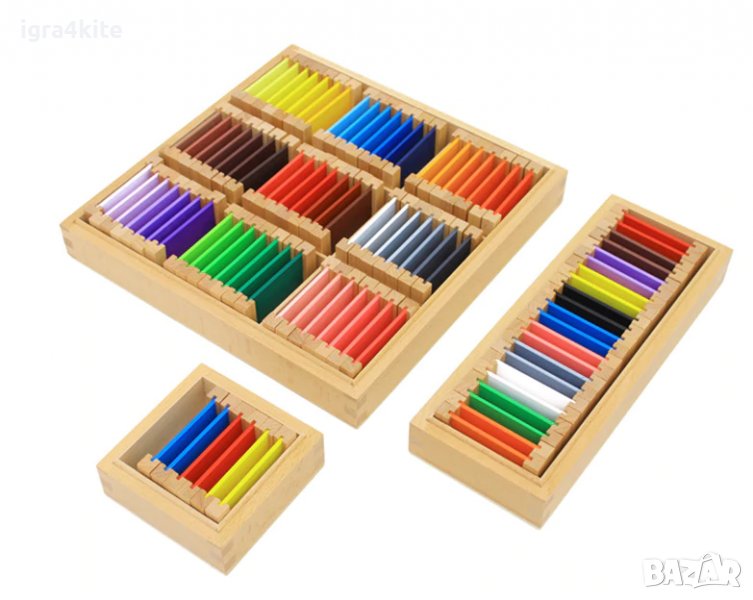 Монтесори цветни сензорни кутии 3бр. ПЪЛЕН КОМПЛЕКТ, снимка 1