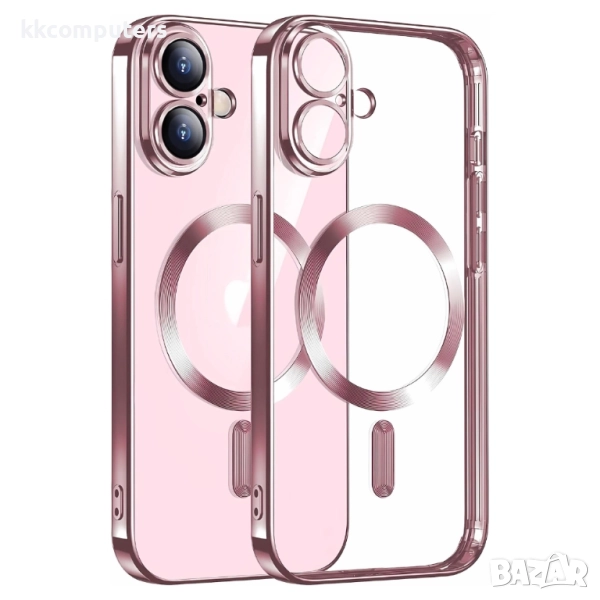 Силиконов кейс bSmart Chrome Magsafe с протектори за камерите, За iPhone 17 (6.3), Розово-златен, снимка 1