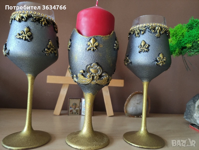 ръчно рисувани чаши и свещници, снимка 1