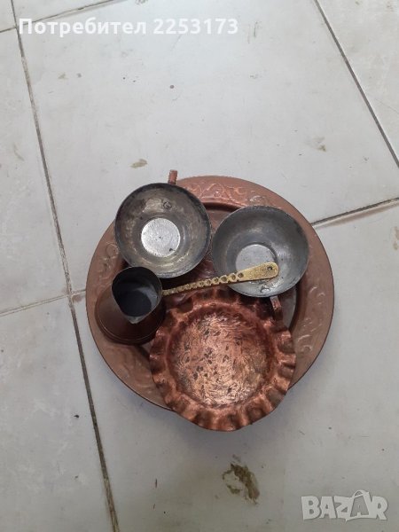 БГ меден сервиз с пепелник на меден рисуван поднос, снимка 1