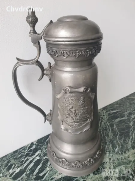 Metalars Peltro 31см/стара МЕТАЛАРС голяма италианска халба за бира/калаена чаша с капак, снимка 1