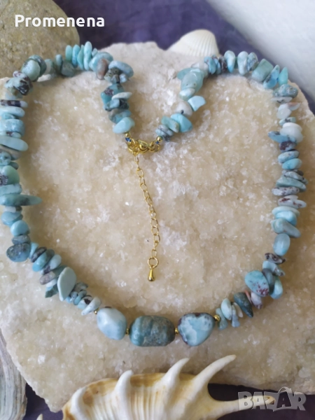 Комплект колие и пръстен от естествен Ларимар, снимка 1