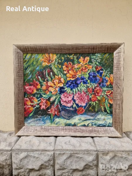 Много добра антикварна авторска майсторска картина масло върху платно , снимка 1
