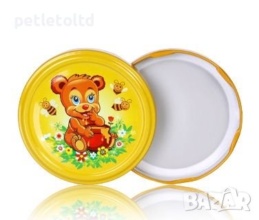 Капачки за стъклени буркани с пчелен мед серия Мечо и Пчелички - 100 бр, снимка 1