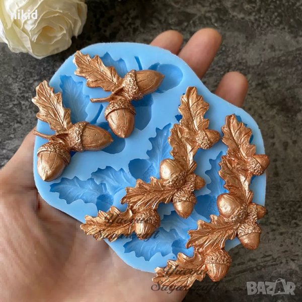 Жълъд жълъди с листа голям силиконов молд форма фондан декор, снимка 1