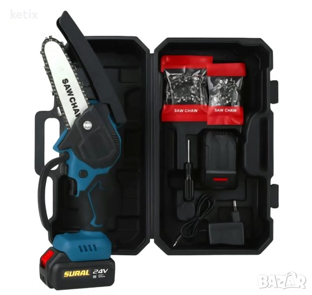Акумулаторен мини верижен трион SURAL 24V,4 инча, снимка 1