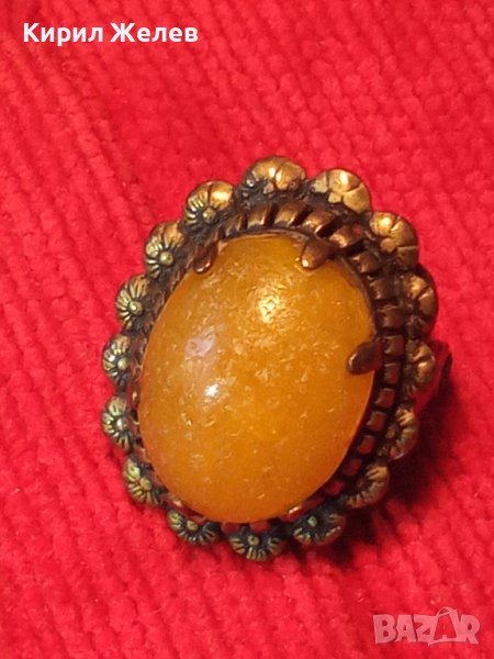 СТАРИНЕН ЮВЕЛИРНА РЪЧНА МАЙСТОРСКА ИЗРАБОТКА АРТ-ДЕКО БРОНЗОВ ПРЪСТЕН с ЖЪЛТ КАТАЛИН 21631, снимка 1