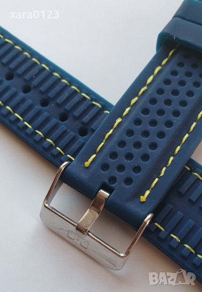 Синя силиконова каишка с жълт конец 24мм., снимка 1