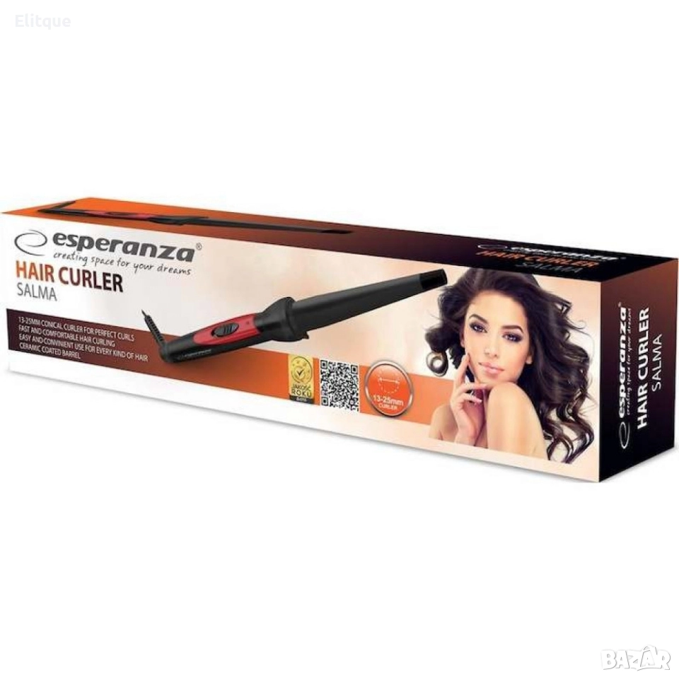 Маша за косa, Salma, 13-25 мм, 360° кабел, керамично покритие, черен/червен, снимка 1