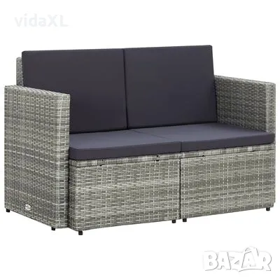 vidaXL 2-местен градински диван с възглавници, сив, полиратан(SKU:45783, снимка 1